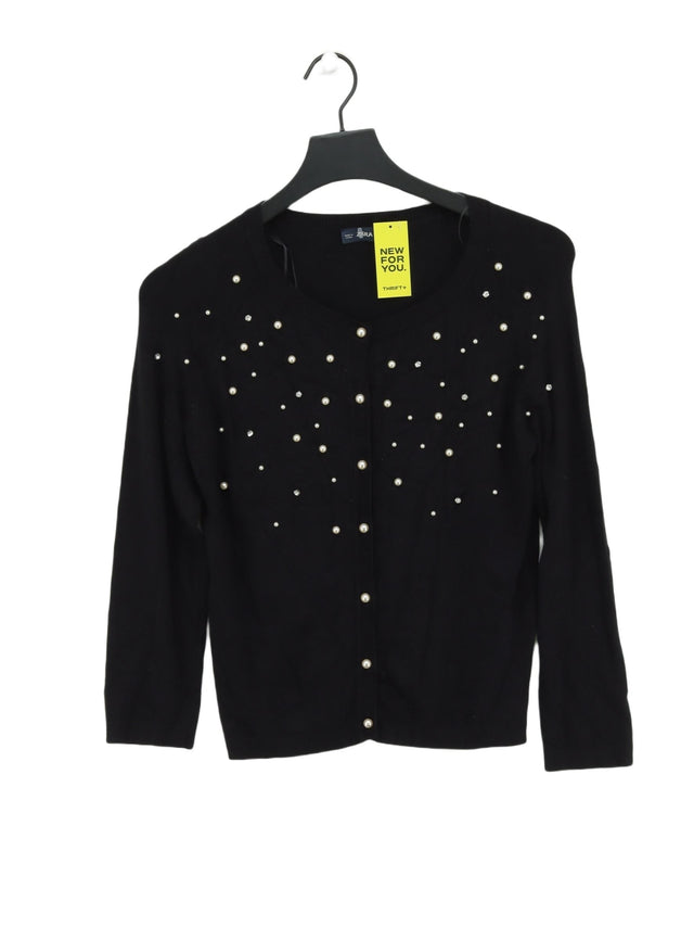 Zara Knitwear Women's Cardigan S Black Viscose with Elastane, Nylon