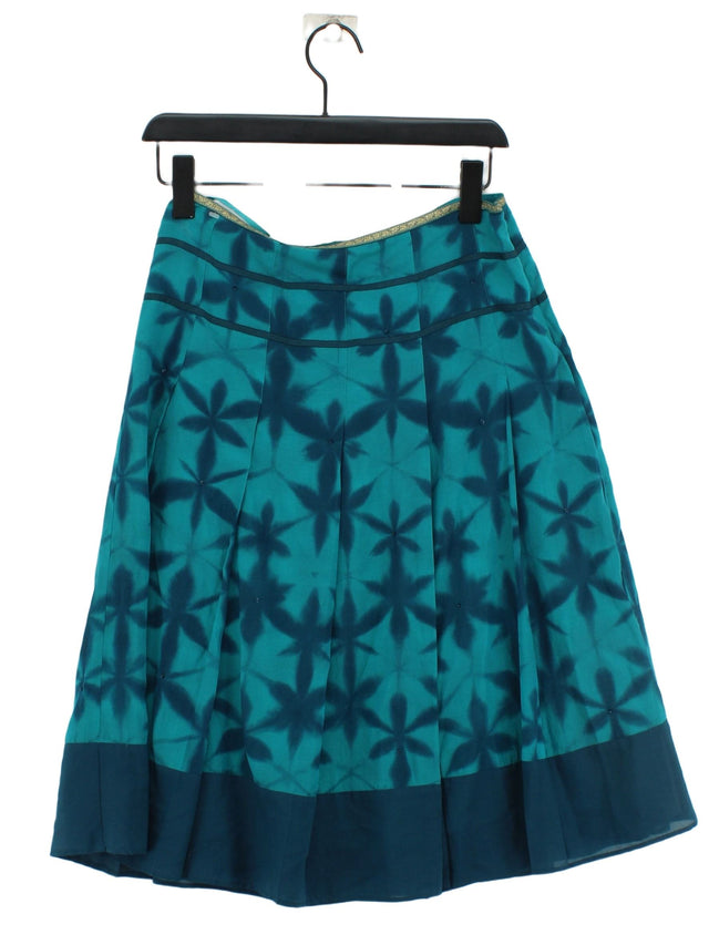 Monsoon Women's Midi Skirt UK 10 Blue Silk with Cotton, Polyester