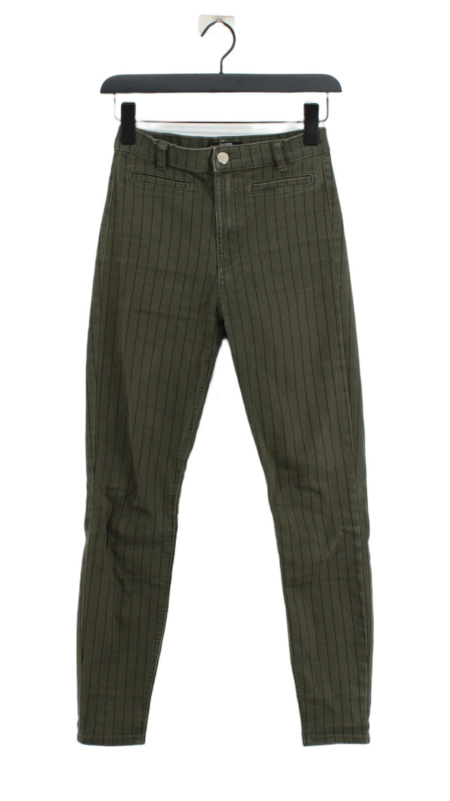 Bershka Women's Trousers UK 4 Green Cotton with Elastane, Polyester