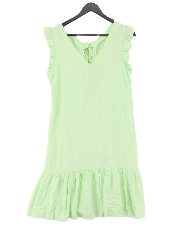 Next Women's Midi Dress UK 12 Green Viscose with Linen