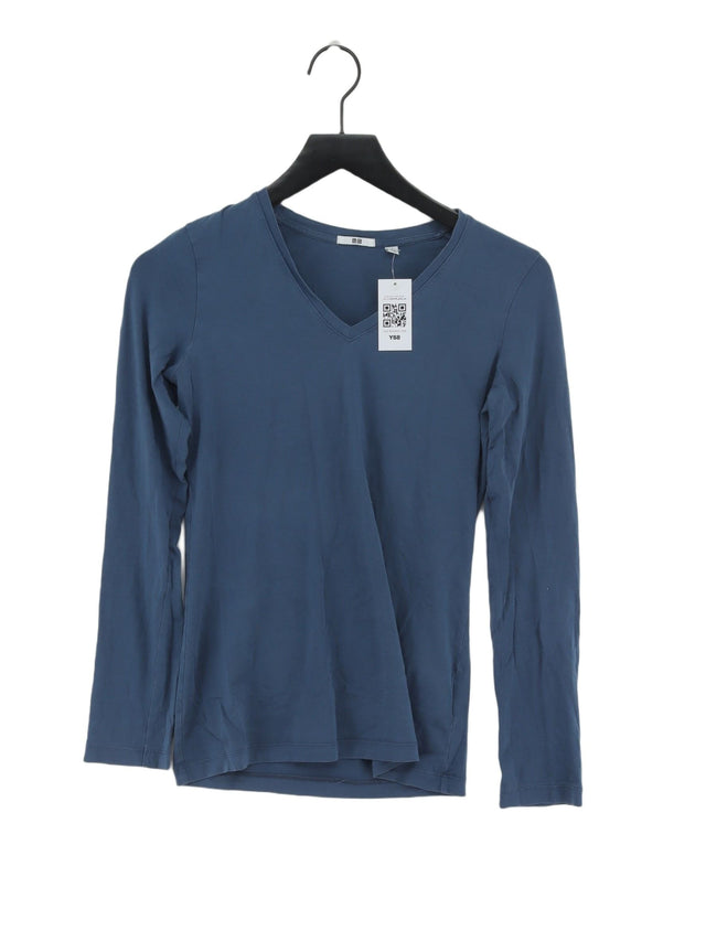 Uniqlo Women's Top S Blue Cotton with Elastane