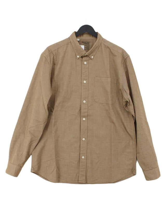 Selected Homme Men's Shirt XL Brown Cotton with Elastane