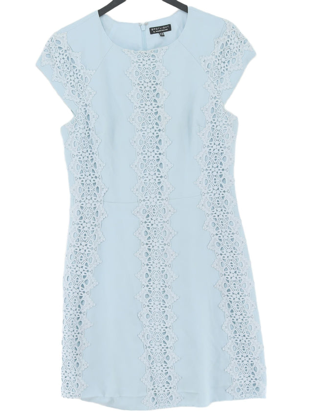 Warehouse Women's Midi Dress UK 12 Blue Polyester with Cotton, Elastane