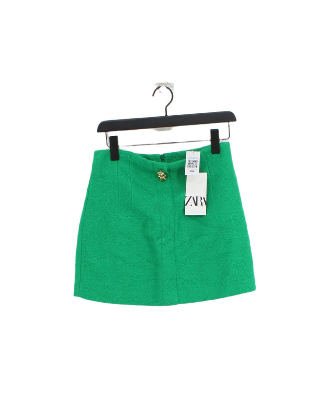 Zara Women's Mini Skirt M Green Cotton with Polyester