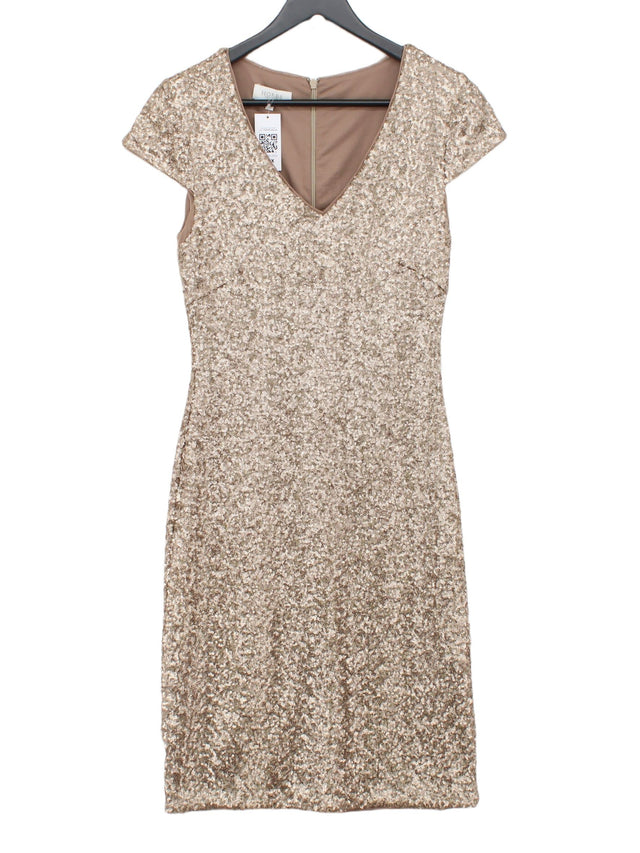 Hobbs Women's Midi Dress UK 10 Gold Polyamide with Elastane, Polyester