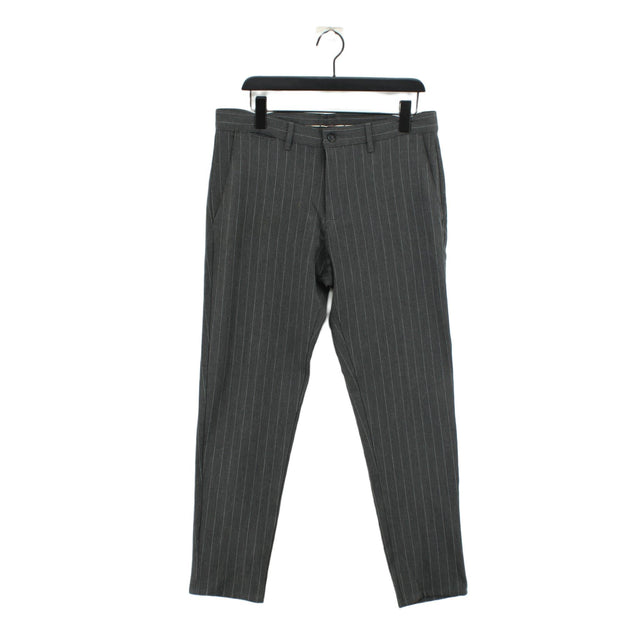 Zara Men's Suit Trousers W 34 in Grey Polyester with Elastane, Viscose