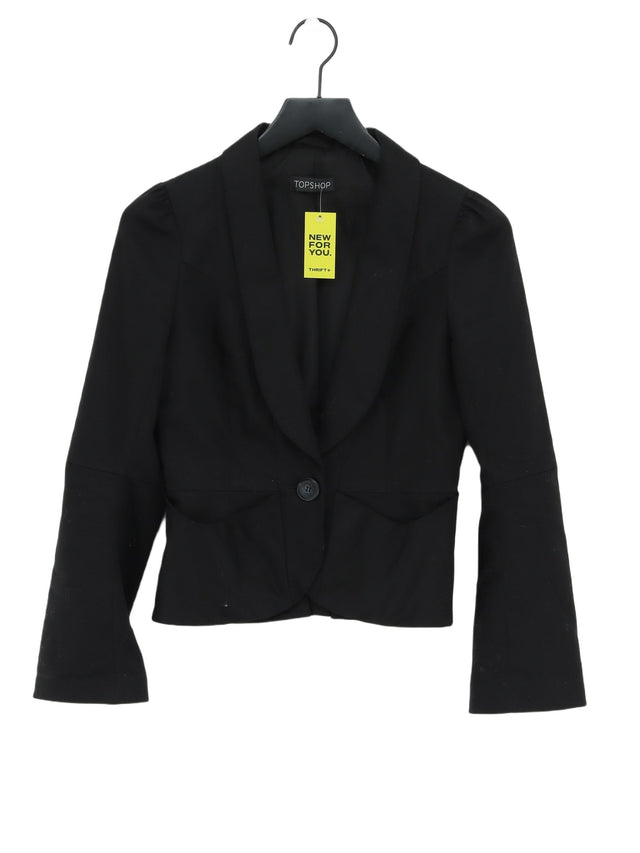 Topshop Women's Blazer UK 10 Black Cotton with Elastane, Polyester