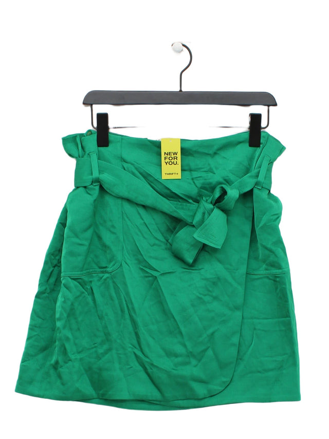 Sezane Women's Midi Skirt UK 16 Green Viscose with Elastane, Linen