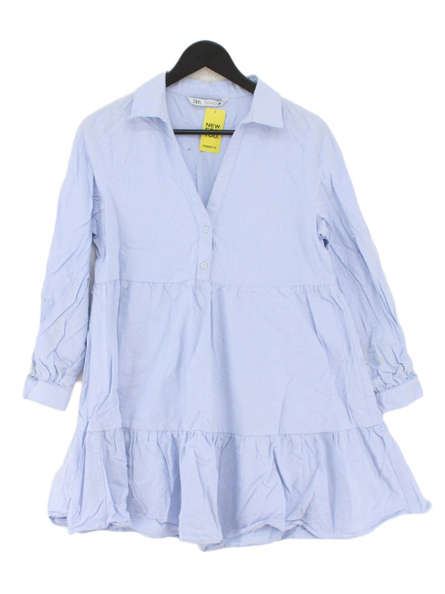Zara Women's Midi Dress M Blue 100% Cotton