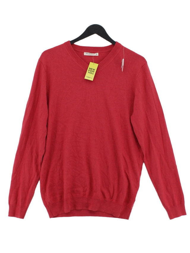 Woolovers Men's Jumper M Red Cotton with Cashmere