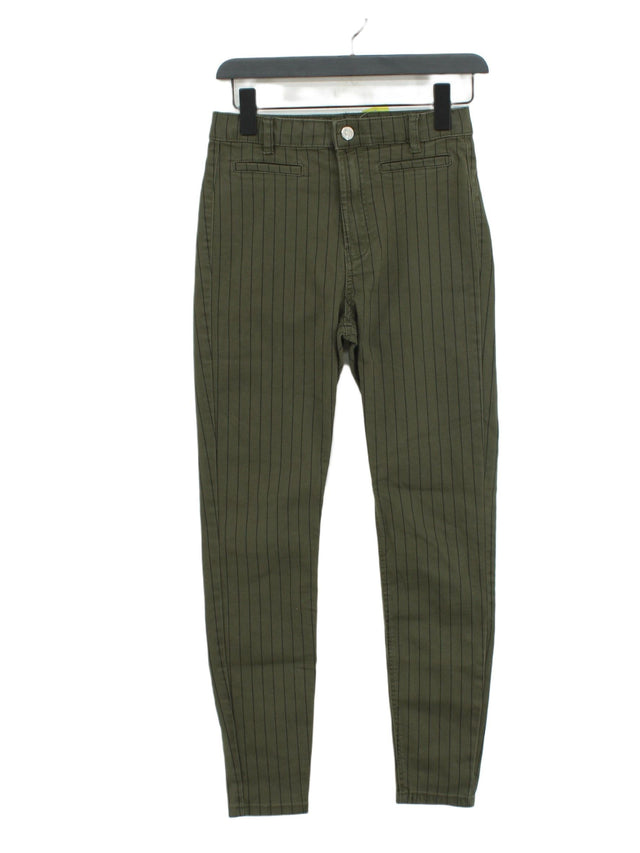 Bershka Women's Trousers UK 8 Green Cotton with Elastane, Polyester
