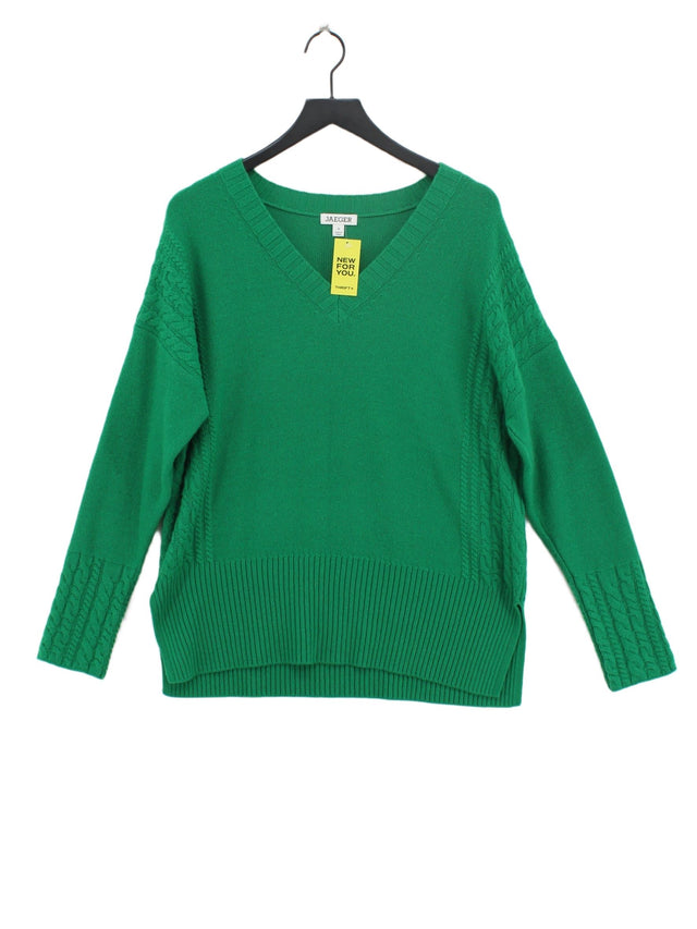 Jaeger Women's Jumper M Green Wool with Cashmere