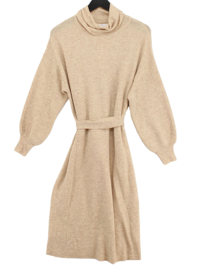 Topshop Women's Midi Dress S Tan Nylon with Acrylic, Wool