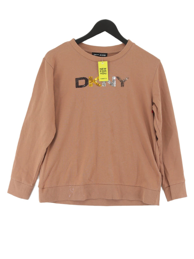 DKNY Women's Jumper S Tan Cotton with Elastane, Polyester