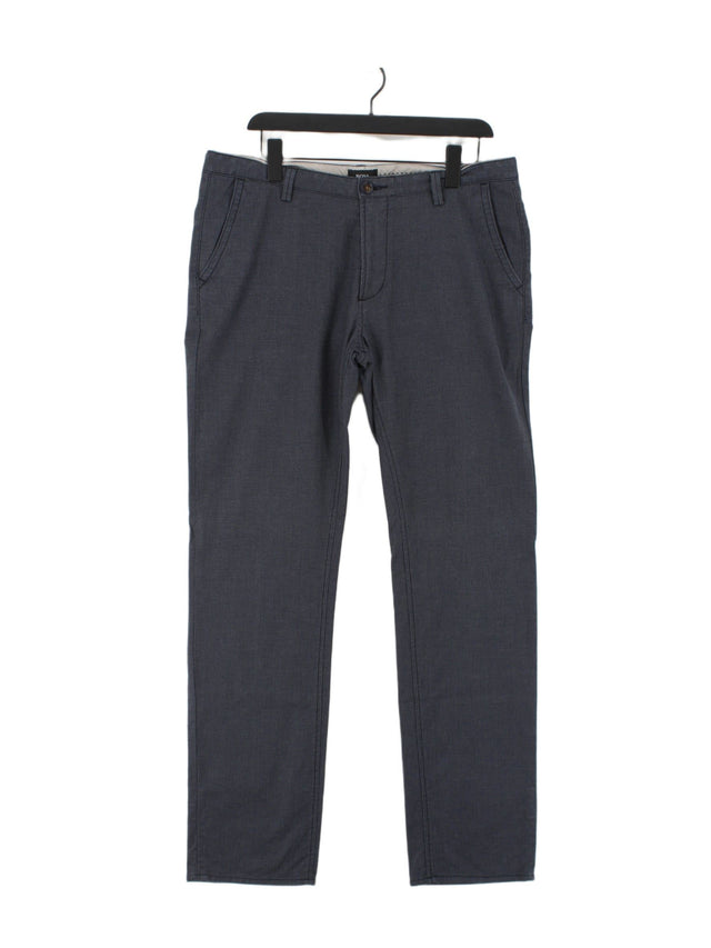 Boss Men's Trousers W 36 in Blue Cotton with Elastane