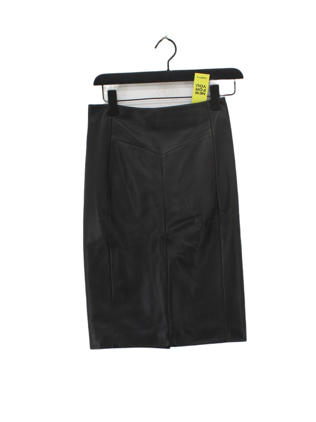 Reiss Women's Midi Skirt UK 4 Black Leather with Elastane, Polyester, Viscose