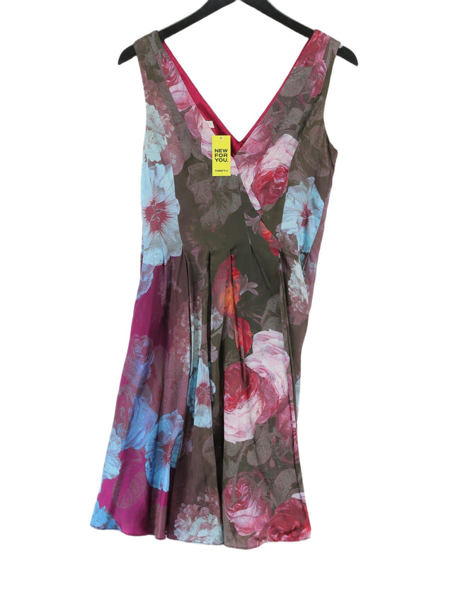 Monsoon Women's Midi Dress UK 10 Multi Silk with Cotton, Polyester