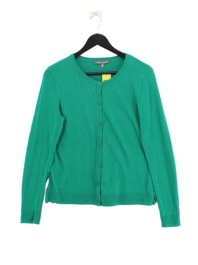 Laura Ashley Women's Cardigan UK 10 Green Cotton with Cashmere, Viscose