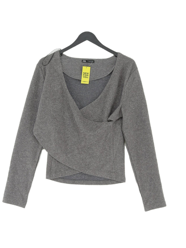 Zara Women's Jumper L Grey Polyester with Elastane, Viscose