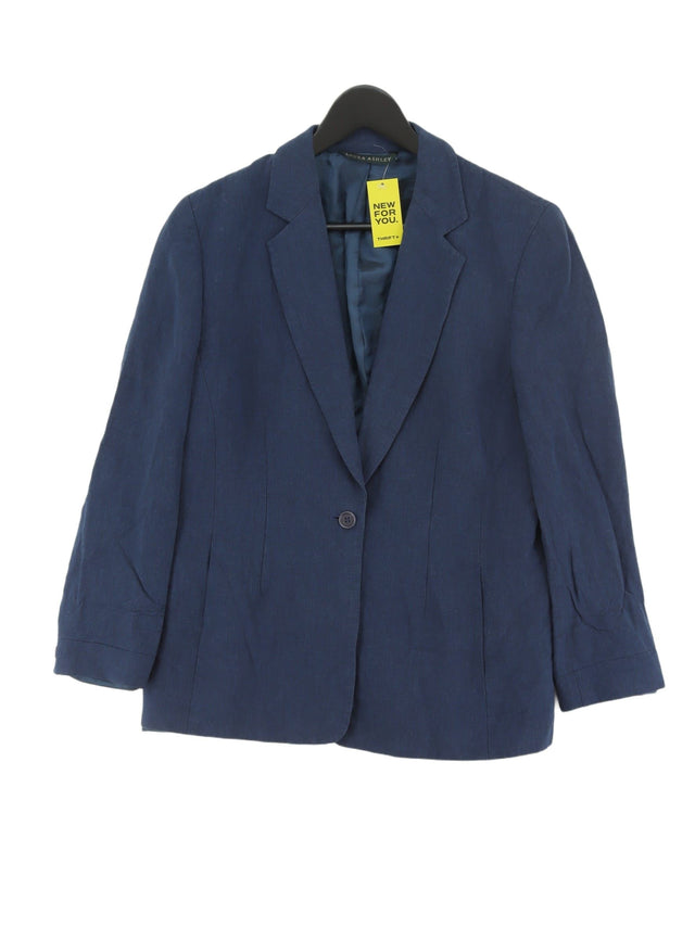 Laura Ashley Women's Blazer UK 14 Blue Viscose with Linen, Polyester