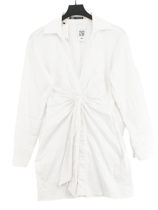 Zara Women's Midi Dress S White Cotton with Elastane, Polyester