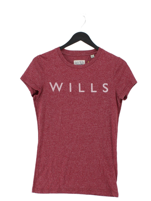 Jack Wills Women's T-Shirt UK 8 Red Cotton with Polyester
