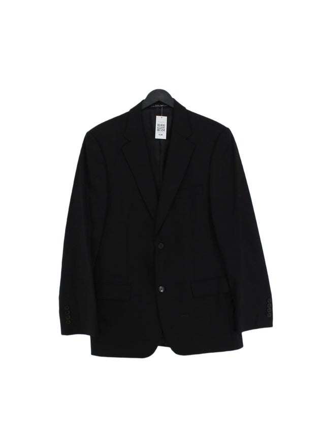 Zara Men's Blazer Chest: 38 in Black Wool with Elastane, Polyamide