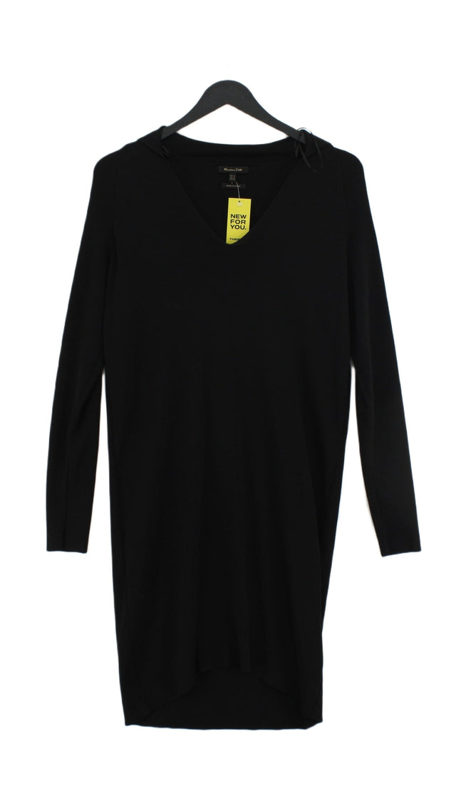 Massimo Dutti Women's Midi Dress XS Black Viscose with Polyamide