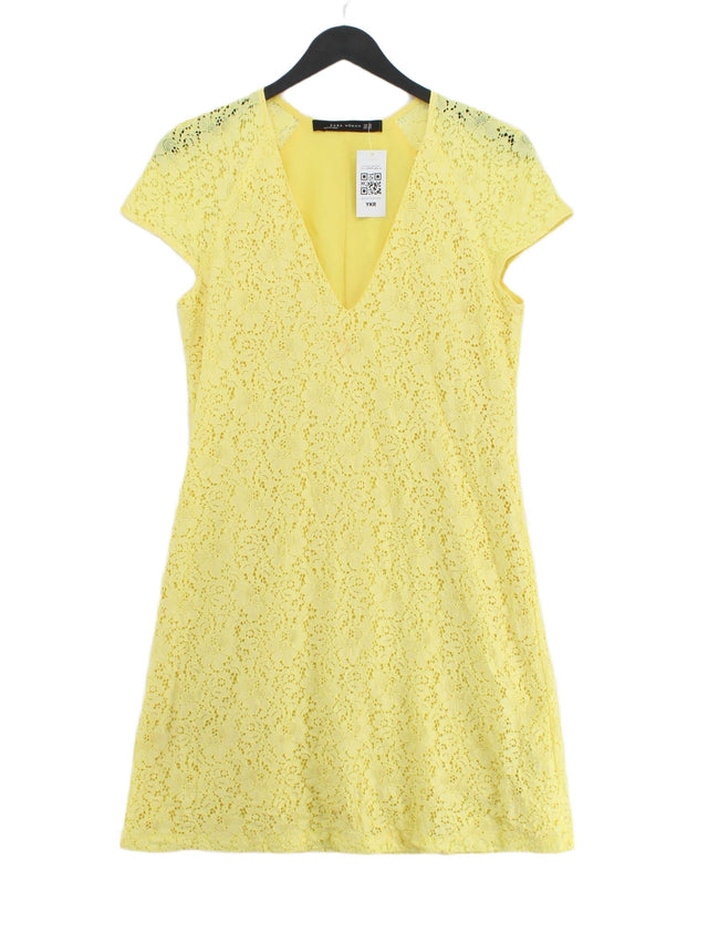 Zara Women's Midi Dress XS Yellow Cotton with Polyester