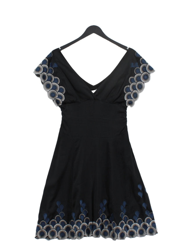 Karen Millen Women's Midi Dress UK 10 Black Silk with Elastane, Polyester
