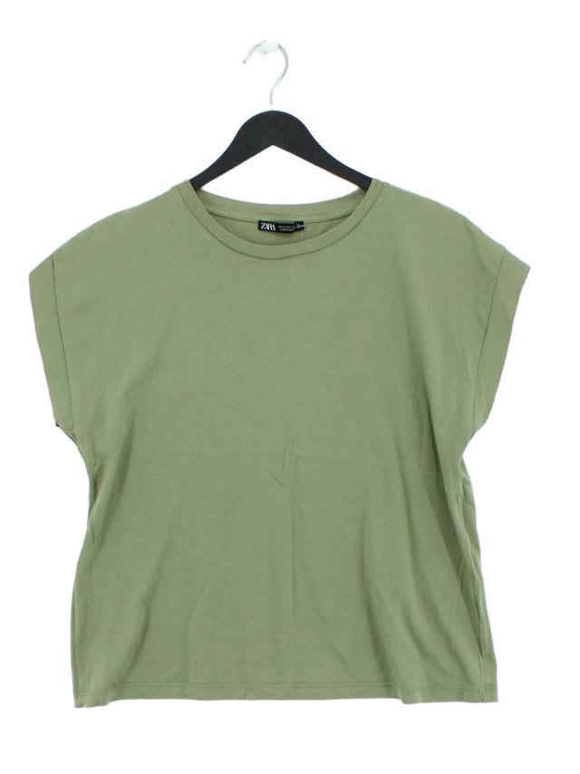 Zara Women's T-Shirt M Green 100% Cotton