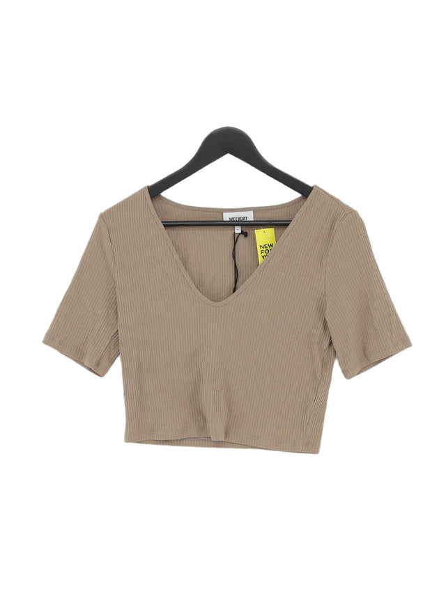 Weekday Women's Top M Brown Cotton with Elastane, Lyocell Modal