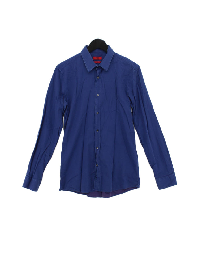 Hugo Boss Men's Shirt Chest: 39 in Blue Cotton with Elastane