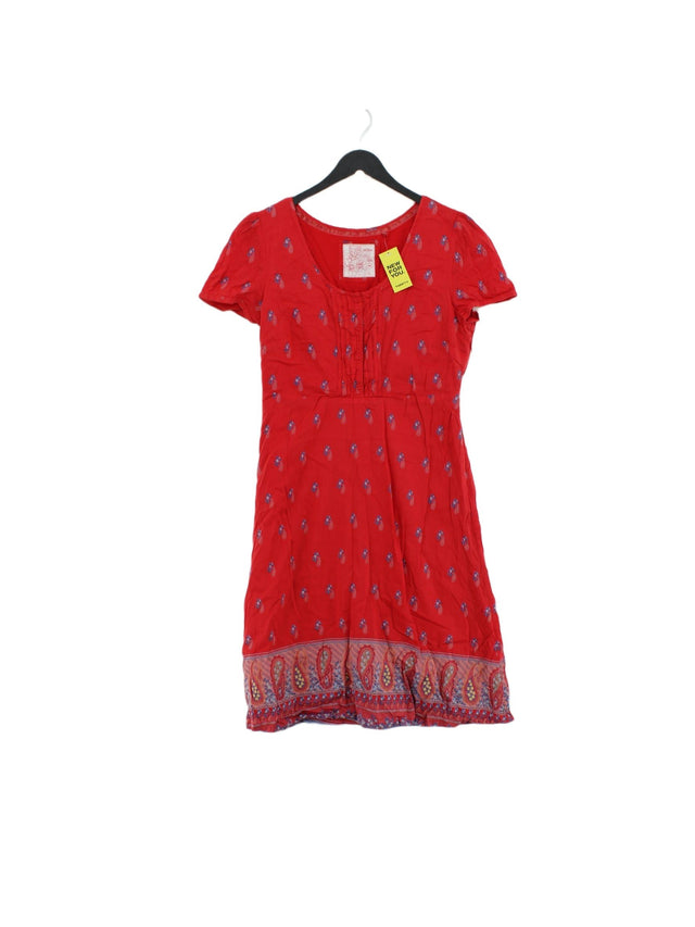 FatFace Women's Midi Dress UK 14 Red Cotton with Silk, Viscose