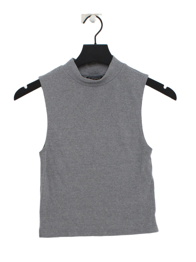 Topshop Women's T-Shirt UK 8 Grey Cotton with Elastane, Polyester