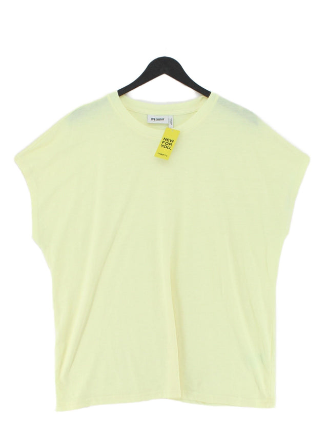 Weekday Women's T-Shirt L Yellow Polyester with Cotton