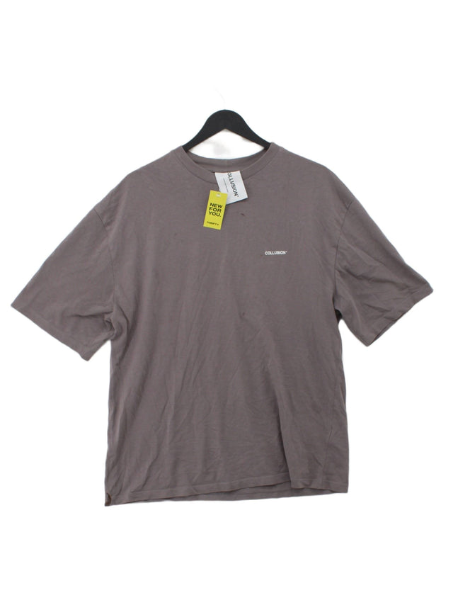 Collusion Men's T-Shirt S Grey Cotton with Elastane