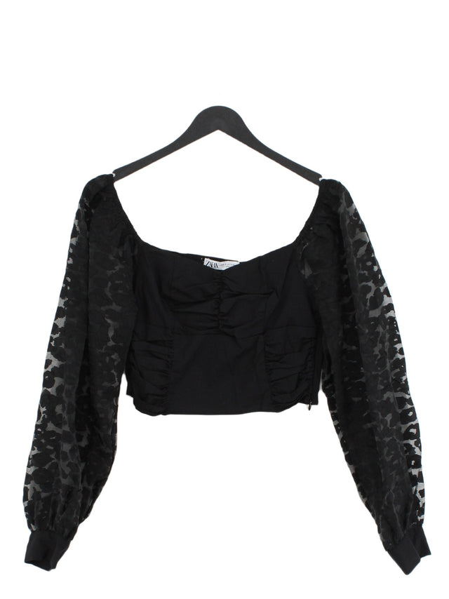 Zara Women's Top S Black Cotton with Elastane, Polyester, Viscose