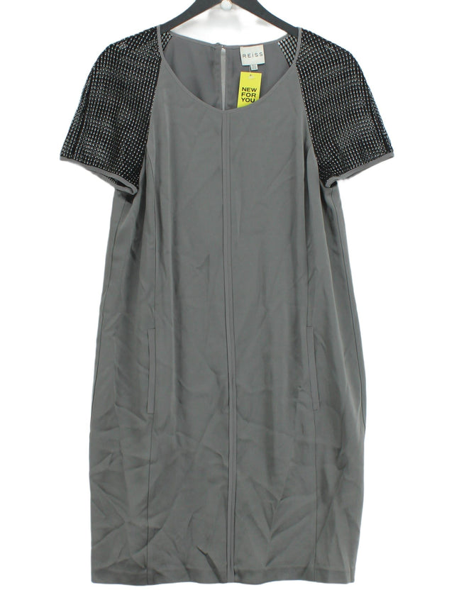 Reiss Women's Midi Dress UK 10 Grey Other with Polyester, Silk, Viscose