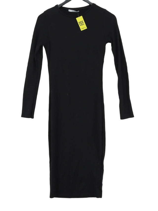 Pull&Bear Women's Midi Dress S Black Viscose with Elastane, Polyester