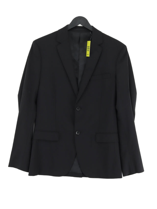 Theory Women's Blazer Chest: 36 in Black Wool with Other, Polyester