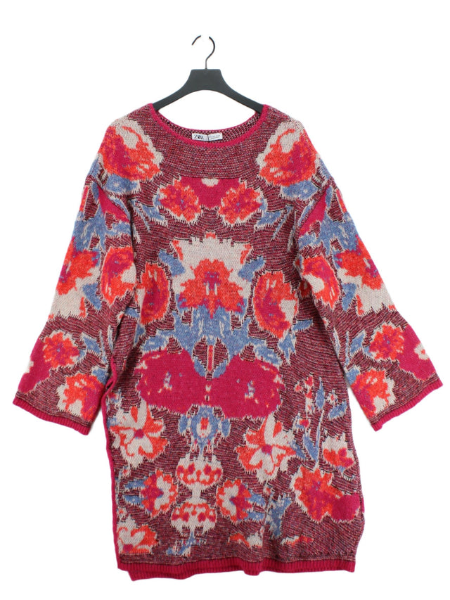 Zara Women's Midi Dress S Multi Acrylic with Cotton, Polyamide, Polyester, Wool