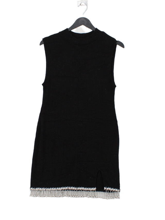 Zara Women's Mini Dress L Black Polyester with Elastane, Polyamide, Viscose