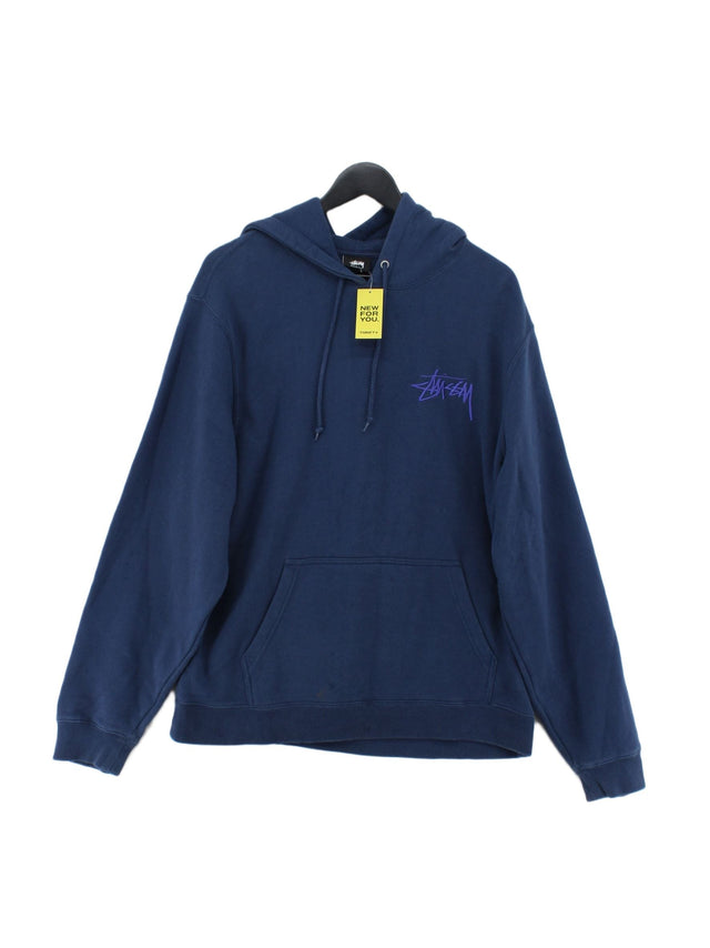 Stussy Men's Hoodie L Blue Cotton with Polyester