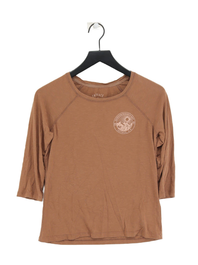 FatFace Women's T-Shirt UK 8 Brown Cotton with Viscose