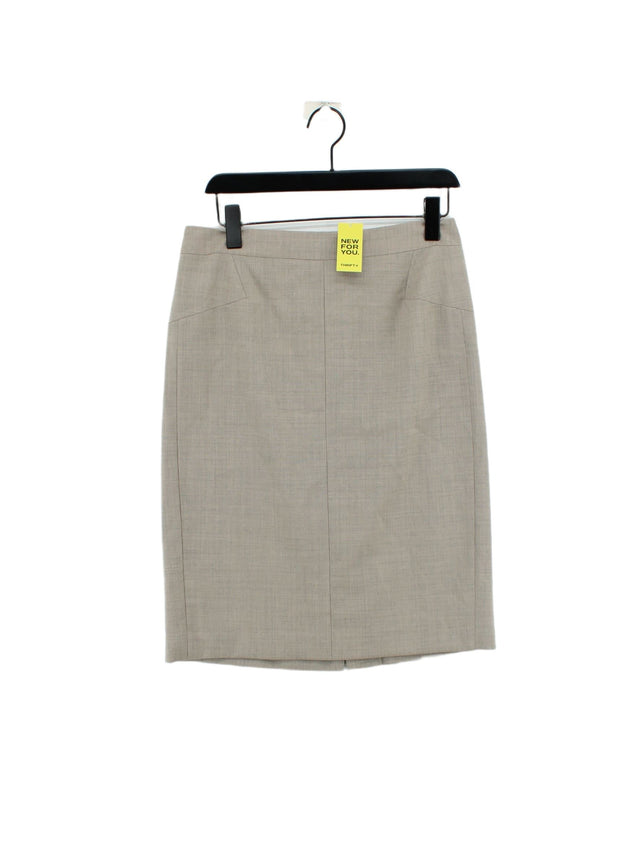 Reiss Women's Midi Skirt UK 12 Tan Wool with Elastane, Polyester, Viscose