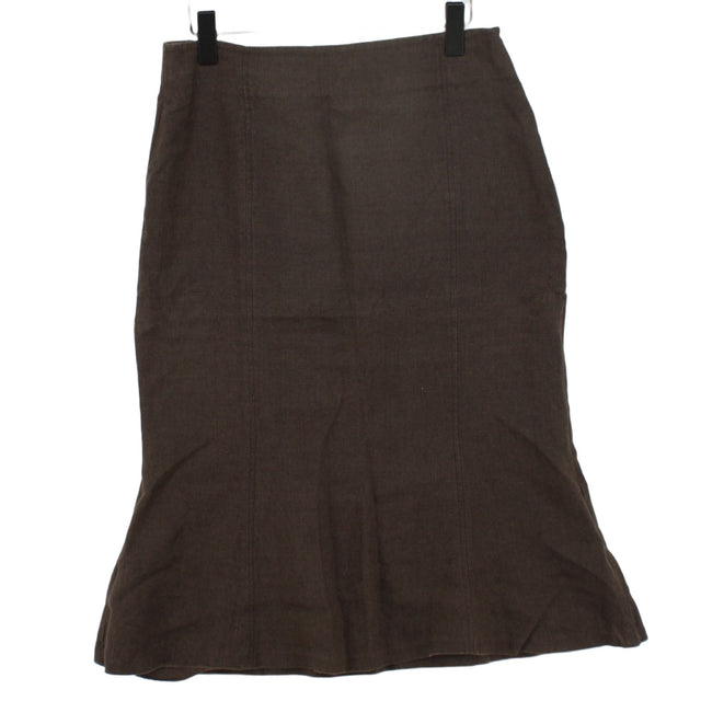 Hobbs Women's Midi Skirt UK 14 Brown 100% Linen