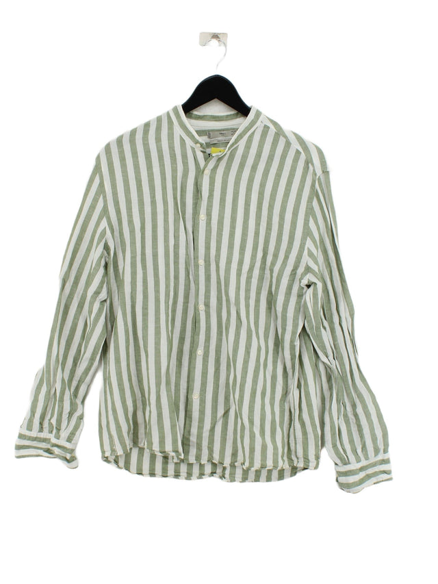Mango Women's Shirt M Green Cotton with Linen