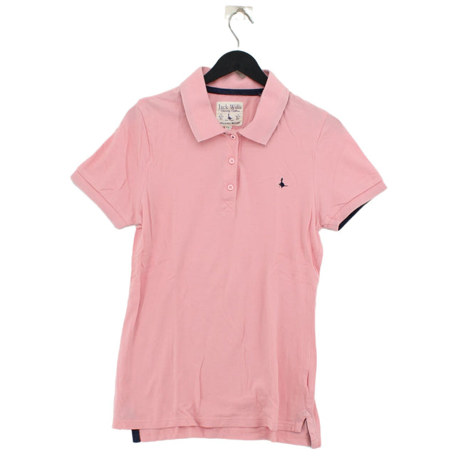 Jack Wills Women's Polo UK 14 Pink Cotton with Elastane