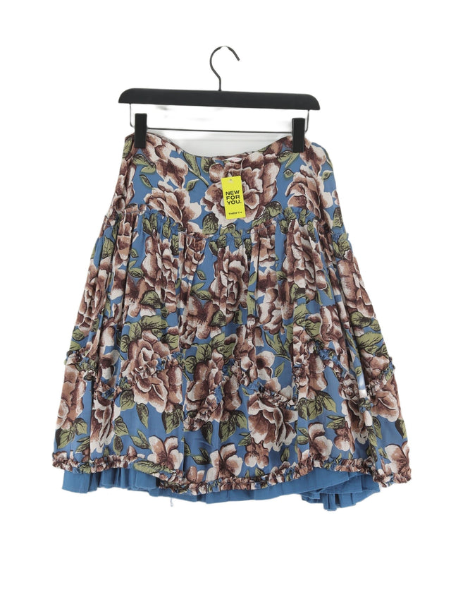 Just In Case Women's Midi Skirt UK 16 Blue 100% Silk